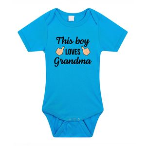 This boy loves grandma cadeau baby rompertje blauw jongens 92 (18-24 maanden)  -