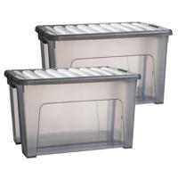 Opslagbox met deksel - 2x - transparant grijs - 47 liter - 54 x 38 x 32 cm - kunststof Opslagbox met deksel - 2x - transparant grijs - 47 liter - 54 x 38 x 32 cm - kunststof