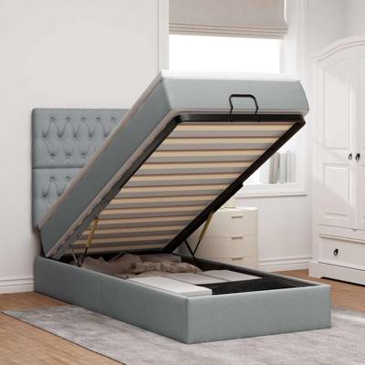 Ottoman bed met matras en LED's 100x200cm stof lichtgrijs