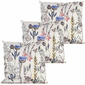 Buitenkussen bloem - 3x - wit/paars - 45 x 45 cm - Water en UV bestendig