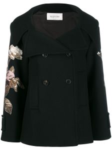 Valentino Garavani manteau à fleurs brodées - Noir