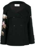 Valentino Garavani manteau à fleurs brodées - Noir