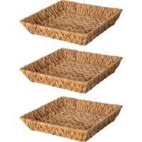 Broodmand - 3x - gevlochten riet - naturel - 29 x 29 x 6 cm