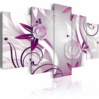 Schilderij - Paarse rozen, 5 luik, Wit/Paars, 2 maten, Premium print - thumbnail