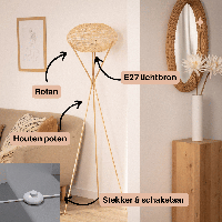 Vloerlamp bamboe 'Rolan' E27 fitting 165cm - thumbnail