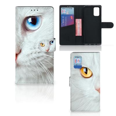 Samsung Galaxy A02s | M02s | Telefoonhoesje | Met pasjeshouder | Witte Kat