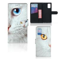Samsung Galaxy A02s | M02s | Telefoonhoesje | Met pasjeshouder | Witte Kat