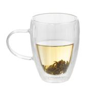 Gerimport Theeglazen Stripes - 1x - dubbelwandig - borosilicaatglas - 350 ml - H11,6 cm - koffieglas