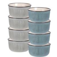 Soepkom Striped - set 8x - blauw / grijs - 14 x 7 cm - keramiek - kom