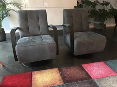 Set van 2 leren draaifauteuils met stalen frame en schotelvoet - blauw leer - Echt leer, Industrieel, ontdek de vele Leersoorten en Kleuren bij ShopX