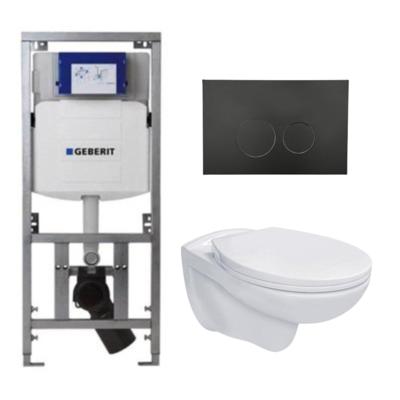 Adema Classico toiletset bestaande uit inbouwreservoir en toiletpot, basic toiletzitting en bedieningsplaat zwart SW1152613/SW706188/0701131