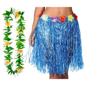 Hawaii verkleed hoela rokje en bloemenkrans - volwassenen - blauw - tropisch themafeest - hoela