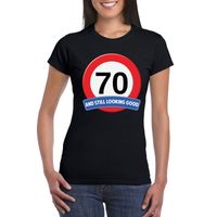 Verkeersbord 70 jaar t-shirt zwart dames - thumbnail