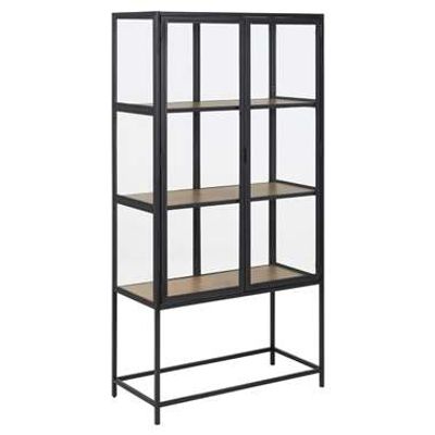 Vitrine Adino - zwart/eikenkleur - 150x77x35 cm
