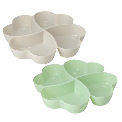 Snackschaal / serveerschaal bloem - set 2x - met vakverdeling - wit / groen - kunststof - D32 cm