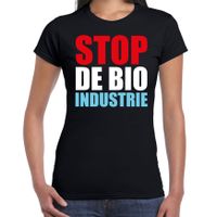 Stop de bio industrie demonstratie / protest t-shirt zwart voor dames - thumbnail