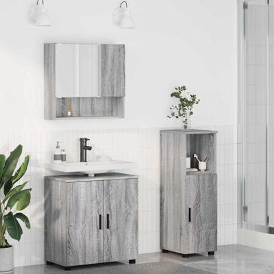 Badkamermeubelset met opslag 3 pcs Grijs sonoma 61 x 35 x 64 cm
