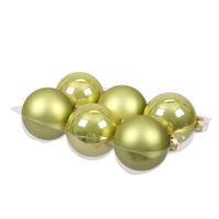 Kerstballen - 6x st - salie groen - 8 cm - glas - mat/glans - kerstversiering - thumbnail