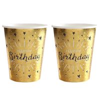 Verjaardag feest bekertjes happy birthday - 20x - goud - karton - 270 ml