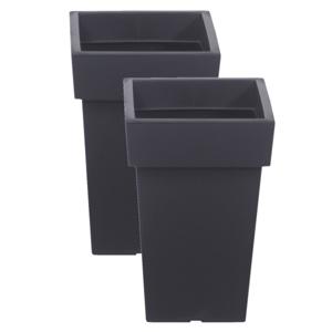 Kunststof plantenpot/bloempot Square - 2x stuks - 19 x 29 cm - antraciet grijs - kunststof - 7 liter