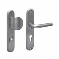 Intersteel SKG3 veiligheidsbeslag voordeur ovaal 250x50mm greep/kruk Luzern PC72 kerntrekbeveiliging - PVD RVS getrommeld
