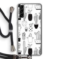 Cactusmotief: Samsung Galaxy S21 Plus Transparant Hoesje met koord