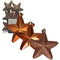 Decoris kersthanger sterren - 6x st - kaneel bruin - 7 cm - kunststof - kerstornamenten