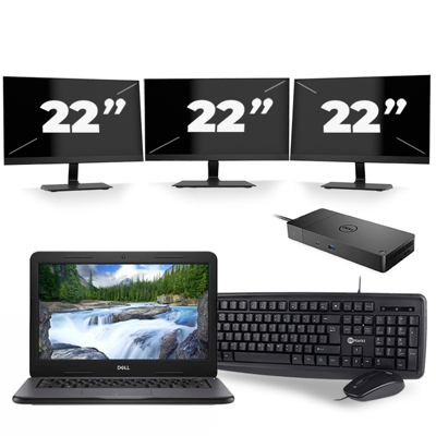 Dell Latitude 3310 - Intel Core i3-7e Generatie - 13 inch - 8GB RAM - 256GB SSD - Windows 11 Home + 3x 22 inch Monitor