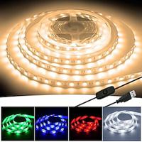 usb led strip verlichting usb met schakelaar bediening usb tv achtergrondverlichting bar multicolor 5050 smd 60led/meter warm wit rood blauw Lightinthebox - thumbnail