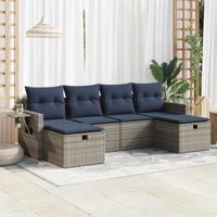 6-delige Loungeset met kussens poly rattan grijs