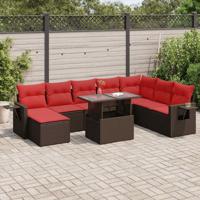 9-delige Loungeset met kussens poly rattan acacia zwart