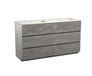 Storke Edge staand badmeubel 150 x 52 cm beton donkergrijs met Mata dubbele wastafel in mat witte solid surface