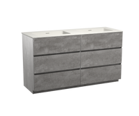 Storke Edge staand badmeubel 150 x 52 cm beton donkergrijs met Mata dubbele wastafel in mat witte solid surface