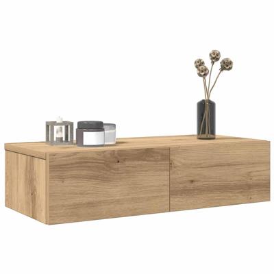 Wandschap met lades 60x26,5x15 cm bewerkt hout artisanaal eiken