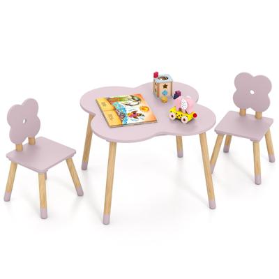 Kindertafelset in Bloemvorm Houten Speel- en Activiteiten Tafel voor Kinderen met 2 Kindvriendelijke Stoelen Wit/Roze-Roze