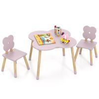 Kindertafelset in Bloemvorm Houten Speel- en Activiteiten Tafel voor Kinderen met 2 Kindvriendelijke Stoelen Wit/Roze-Roze