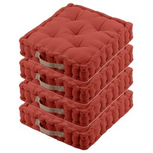 Stof Textile Vloerkussen DUO - 4x - terracotta - katoen - 45 x 45 x 10 cm - vierkant - Extra dik