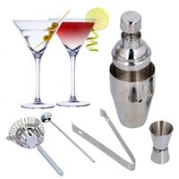 Set van 4x Martini cocktailglazen met luxe 5-delige cocktailshaker set RVS - thumbnail