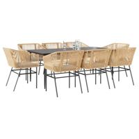 9-delige Tuinset met kussens poly rattan glas bruin