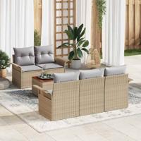 Tuinbankenset met kussen 6 pcs Beige poly rattan