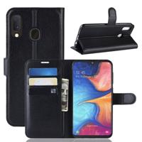 Litchi textuur horizontale Flip lederen case voor Galaxy A20e met portemonnee & houder & kaartsleuven (zwart)