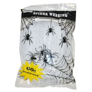 Wit horror spinnenweb met spinnen 60 gr halloween decoratie