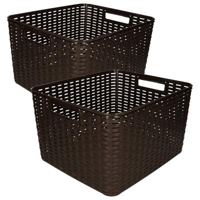 Opbergboxen / opbergmandjes set - 5x stuks - rotan kunststof - bruin - met inhoud 18 en 28 liter Opbergboxen / opbergmandjes set - 5x stuks - rotan kunststof - bruin - met inhoud 18 en 28 liter