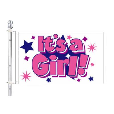 Meisjes geboorte vlag met vlaggenstok set - roze - 90 x 150 cm - versiering
