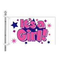 Meisjes geboorte vlag met vlaggenstok set - roze - 90 x 150 cm - versiering