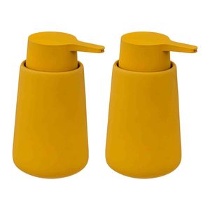 2x Stuks Zeeppompjes/zeepdispensers van keramiek - mosterd geel - 250 ml