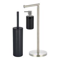 Badkamer accessoires set - WC-borstel/zeeppompje/rollenhouder - metaal/porselein - zwart