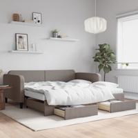 Slaapbank met onderschuifbed en lades 100x200 cm stof taupe Slaapbank met onderschuifbed en lades 100x200 cm stof taupe