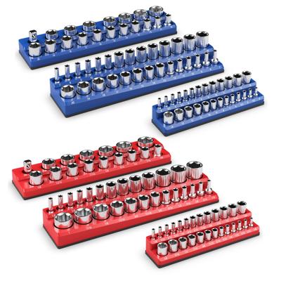 6 Stuks Dopsleutelhouder Magnetisch Opsteekrail voor Dopsleutels Dopsleutelset Railhouder Rood in Inch (SAE) Blauw in mm (Metrisch)