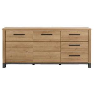 Dressoir Finn 2-deurs 3-lades - licht eikenkleur - 40x188x84 cm - Leen Bakker